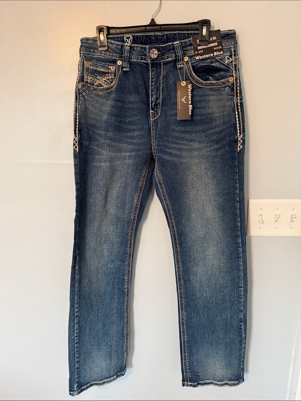 Western Blue Premium Classic Modern Boot Jeans — Dark Blue Wash